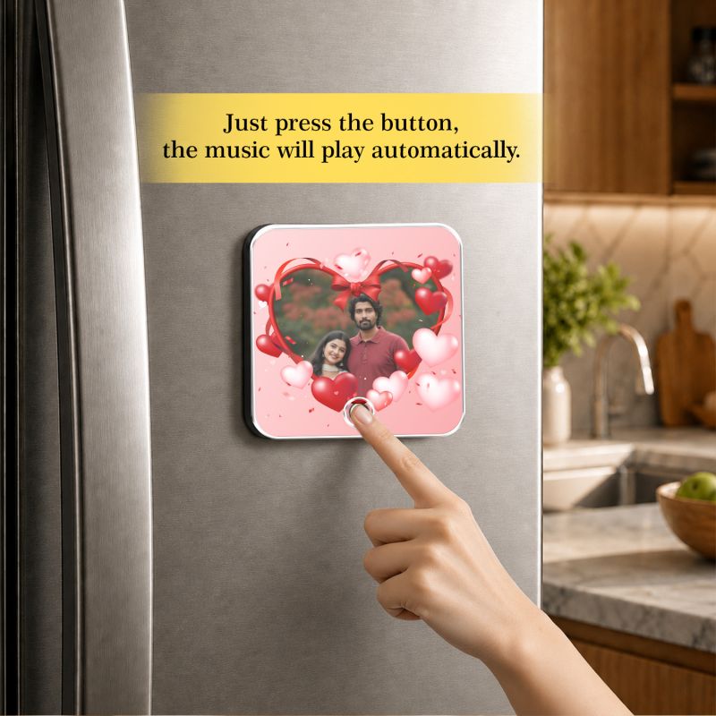 Personalized Musical Fridge Magnet Photo Frame Plaque with Rechargeable Custom Song Frame with Photo Unique Anniversary & Birthday Gift for Husband & Wife Memorable Gift